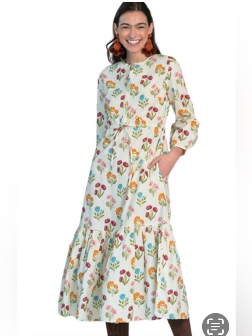Olivia James Floral Tiered Long Sleeve Maxi Dress - Cream